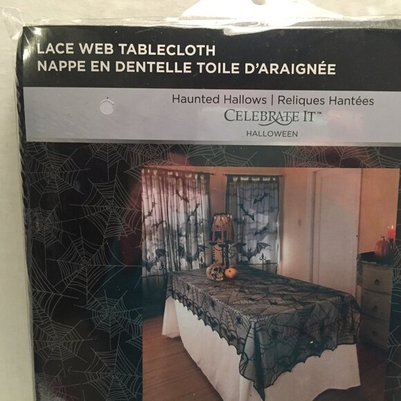 Gothic Black Lace Tablecloth Spider Web Bats Table Cloth Halloween Party Spooky - Picture 4 of 8
